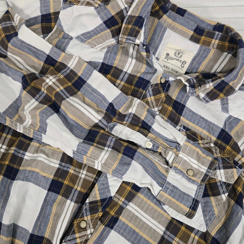 Roebuck & Co Flannel Casual‎ Button Up Shirt Mens Size XXL Blue/Mustard